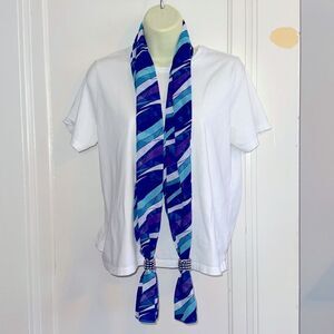 Purple, blue, white &  aqua blue semi sheer scarf or belt with beaded ends